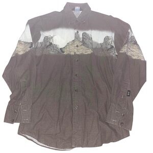 Panhandle Brown White Western Cowboy Rodeo Shirt Long Sleeve Pearl Snap